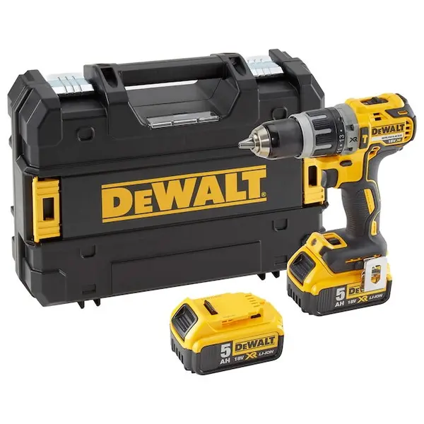Dewalt Masina compacta de gaurit si insurubat (bormasina) pe accumulator cu percutie Dewalt DCD796P2-QW, 18 V, 5 Ah, motor fara perii, 27 Nm, 2 acumulatori, incarcator, suport magnetic, agatatoare curea, valiza profesionala