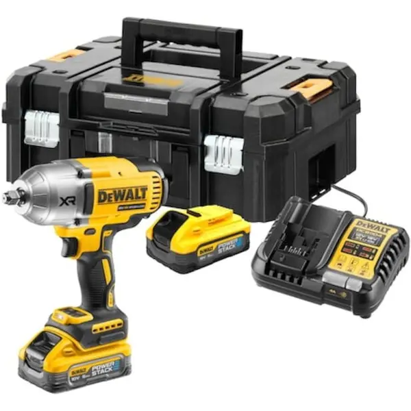 Dewalt Masina de insurubat cu impact pe acumulator DeWALT DCF900H2T, 18V XR, brushless, 1/2 inch patrat, cuplu maxim strangere 1396 Nm, 2x acumulator Li-Ion 5 Ah POWERSTACK, 4 moduri de lucru, iluminare LED, cutie transport, incarcator rapid