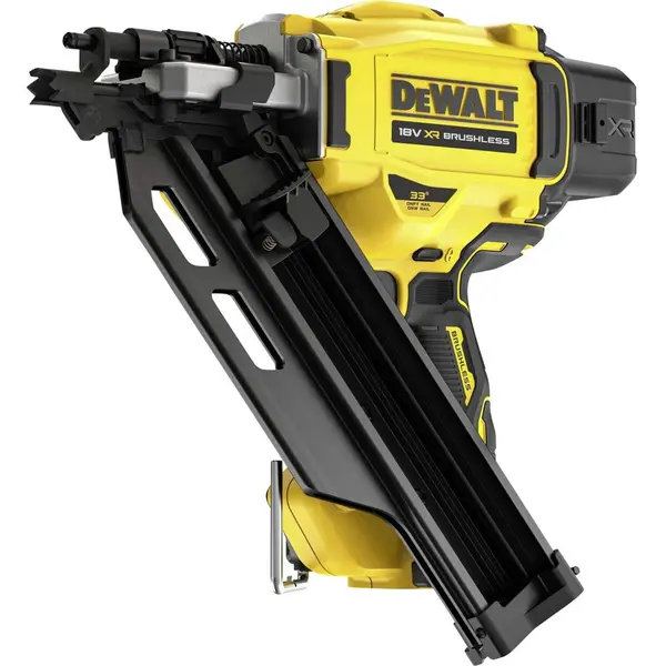 Dewalt Pistol profesional pentru batut cuie pe acumulator DeWALT DCN930N-XJ, 18V XR, motor fara perii, 33 de grade, secvential/declansare la contact, lungime cuie 50-90 mm, diametru 2.8 - 3.3 mm, rezervor de magneziu, varf fara marcaje, fara incarcator/a