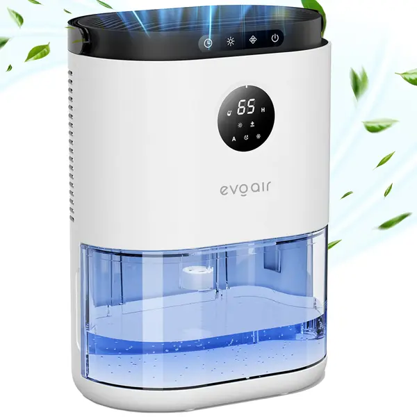 - Dezumidificator aer Evoair HUMIX560, 560ml/24h, Silențios, Senzor de umiditate, 3 Moduri funcționare, Lumină Ambientală în 7 culori, Rezervor 2.3l, Alb