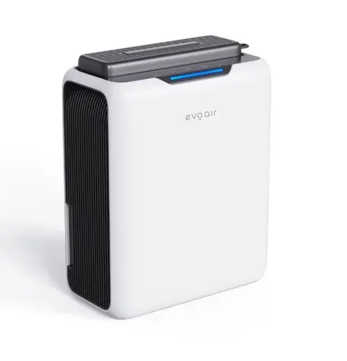 Dezumidificator aer Evoair HUMIXDUO, 500ml/24h, 3 Moduri functionare, Silentios, Lumina Ambientala, Rezerva cu Silicagel, Timer 48h, Rezervor 2.5l (Alb)