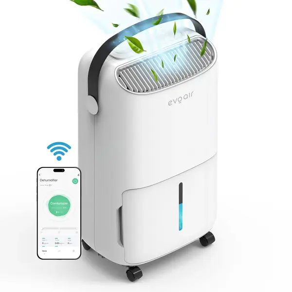 - Dezumidificator Evoair, NovaDry 16 Smart, 16l/24h, Senzor de Umiditate, Functie Ionizare, Uscare Rufe, Rezervor 2.5l, Lampa UVC, Alb, Curea Neagra