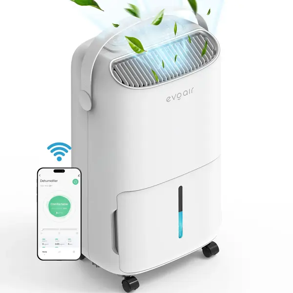 - Dezumidificator Evoair, NovaDry 16 Smart, 16l/24h, Senzor de Umiditate, Functie Ionizare, Uscare Rufe, Rezervor 2.5l, Lampa UVC, Alb, Curea Crem