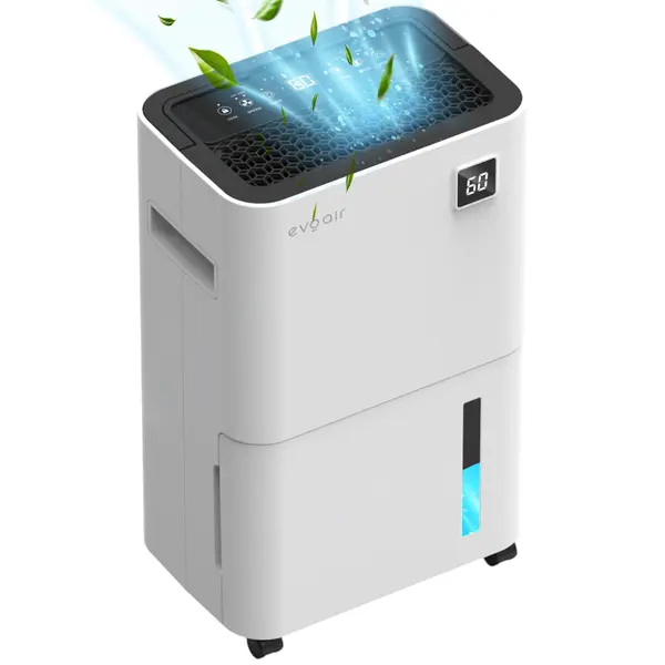 - Dezumidificator Evoair, OptiDry 16, 16l/24h, Senzor de Umiditate, Functie Memorie, Uscare Rufe, Rezervor 2l, Display digital, Alb