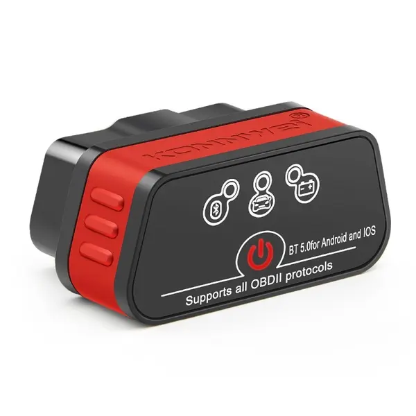 Diagnoza auto OBD2 KONNWEI KW901, Bluetooth 5.0, Buton ON-OFF, compatibil Android iOS, ELM 327 OBDII, Negru/Rosu