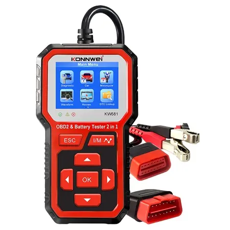 Diagnoza si Tester Baterie Auto 2in1 Konnwei KW681, 6V si 12V, Testare Tensiune, Pornire la Rece, Rezistenta, Stadiu Incarcare, ACID AGM EGL EFB,