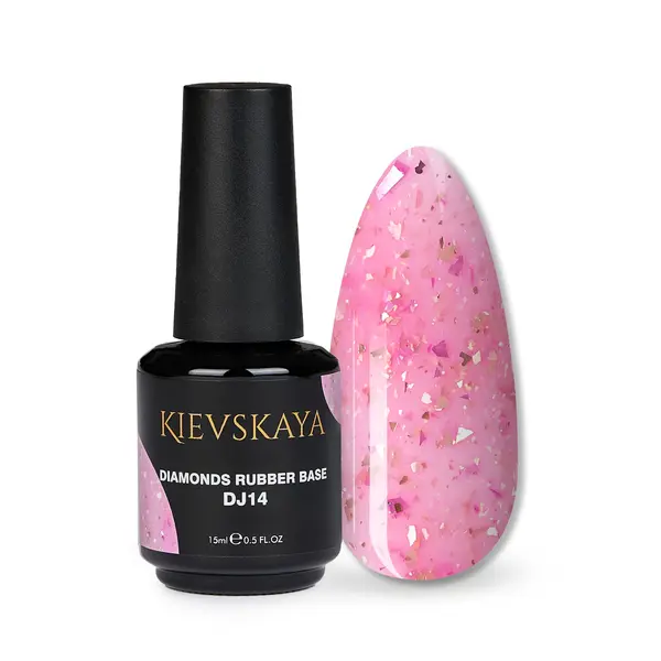 Diamonds Rubber Base Kievskaya Nr. 14 15ml | Bază rubber color roz intens cu particule aurii