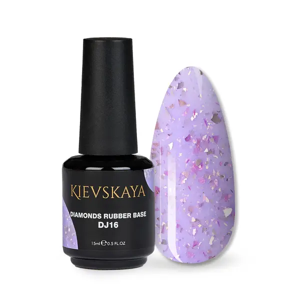 Diamonds Rubber Base Kievskaya Nr. 16 15ml | Bază rubber color mov pastel cu particule aurii