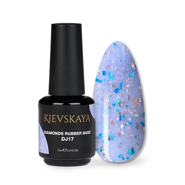 Diamonds Rubber Base Kievskaya Nr. 17 15ml | Bază rubber color albastru pastel cu particule holografice