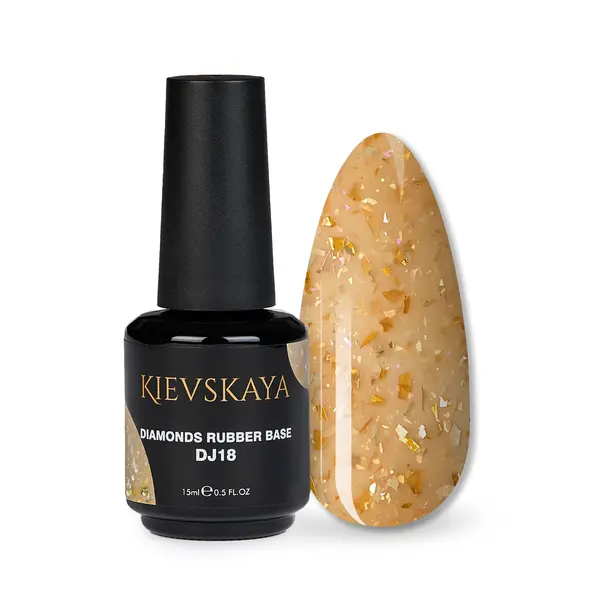 Diamonds Rubber Base Kievskaya Nr. 18 15ml | Bază rubber color nude caramel cu particule aurii