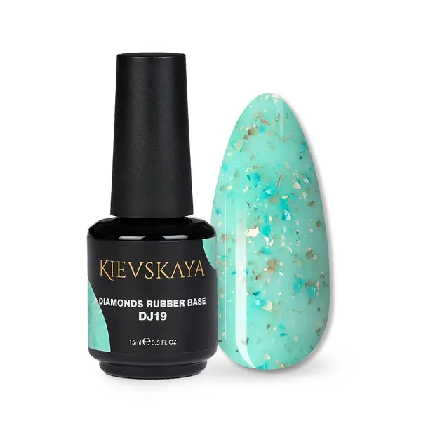 Diamonds Rubber Base Kievskaya Nr. 19 15ml | Bază rubber color turquoise cu particule decorative