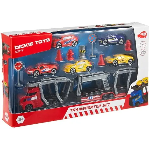 Dickie Set Dickie Toys Transportor cu Masinute si Accesorii, Rosu