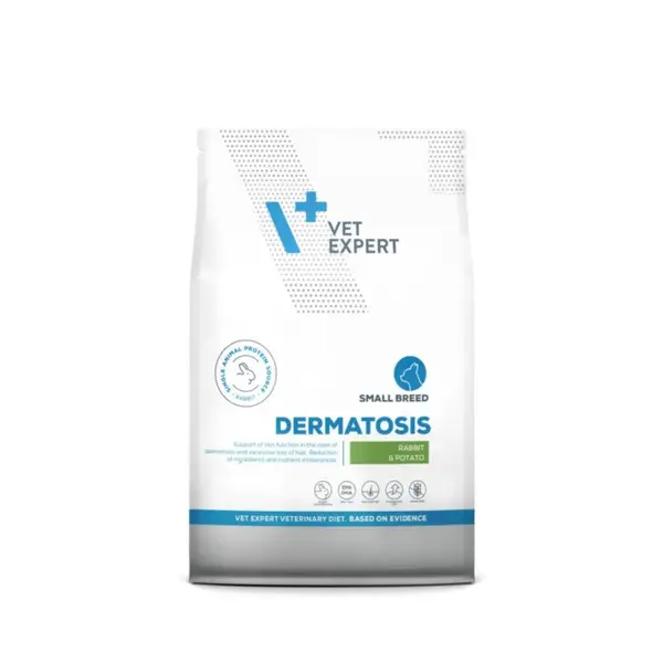 Dieta dermatologica completa pentru caini de talie mica Vet Expert DERMATOSIS Iepure Cartof 2 KG