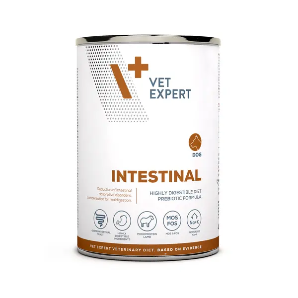 Dieta veterinara umeda INTESTINAL DOG 4T, Vet Expert, 400 gr