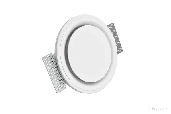 - Difuzor de ventilație din gips, fără ramă, ERGOVENT RONDO-100 COANDA / formă rotundă / conexiune la tubulatură 100 mm (4")