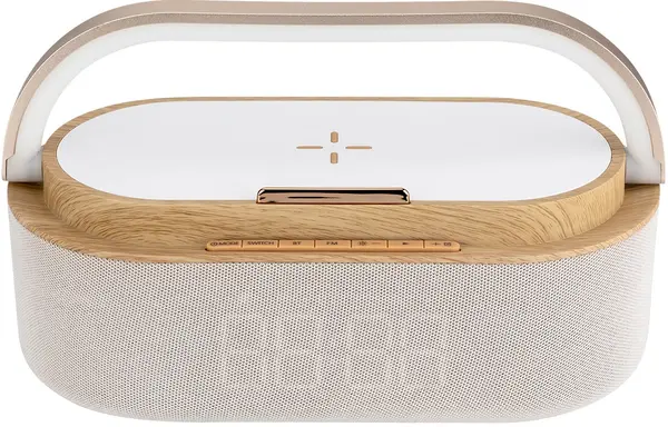 Difuzor radio cu ceas Xmart - AC-60LW, lampă și încărcător wireless, bej
