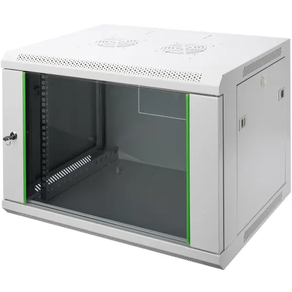 Digitus Cabinet Rack Digitus DN-19 09-U-EC, de perete, 19 inch, 9U, dimensiune 600 x 450 mm, usa din sticla, Gri deschis