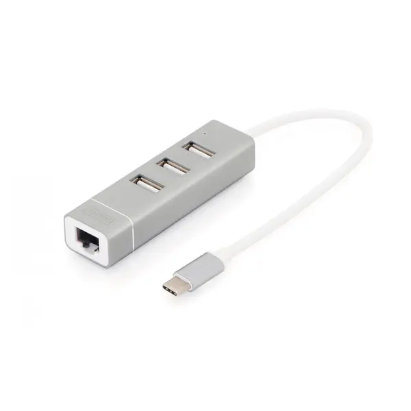 Digitus HUB USB 2.0, 3 porturi, Type C, port LAN, Digitus