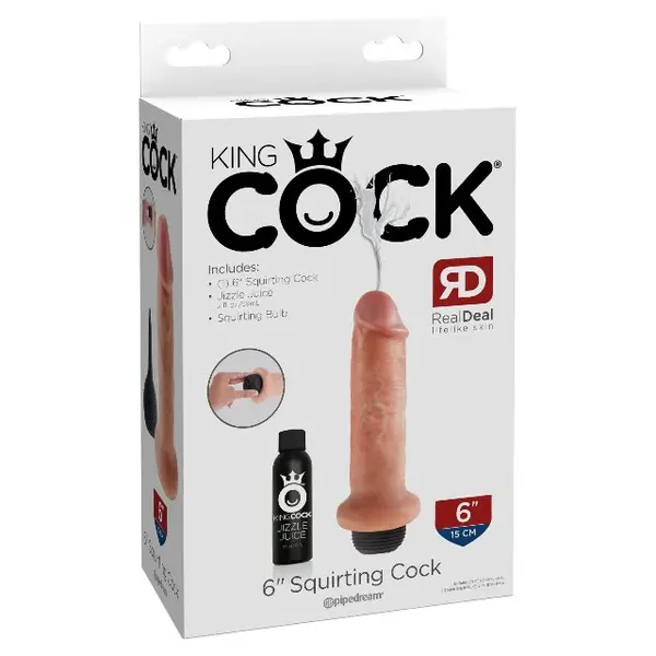 Dildo cu funcție de ejaculare KING COCK 6” Squirting Cock, ultra-realist, culoarea pielii, 15 cm