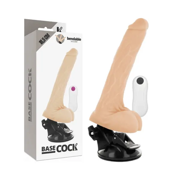 Dildo realist articulat cu vibrații BASECOCK – telecomandă cu fir, 12 moduri de vibrare, ventuză, material TPE, 18.5 cm, culoare naturala