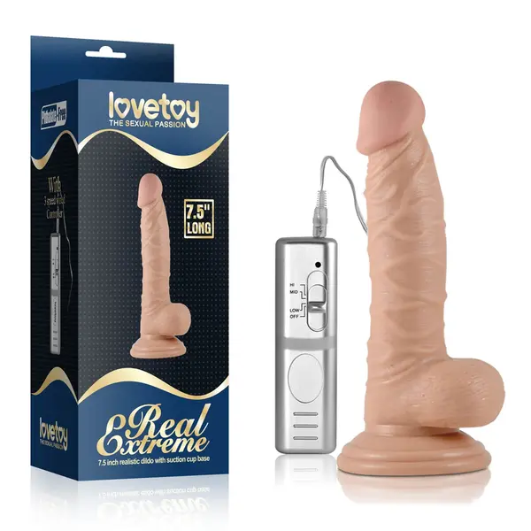 Dildo realist cu vibrații REAL EXTREME – Vibrating Dildo Flesh, ventuză puternică și 3 viteze de vibrare, waterproof, 18.5 cm
