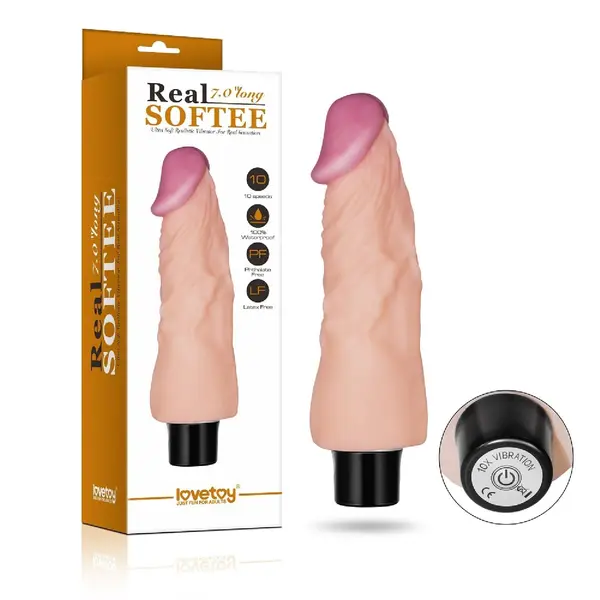 Dildo realist cu vibrații REAL SOFTEE – Vibrating Dildo, 10 viteze și modele de vibrare, material ultra-soft TPE, waterproof, 18 cm