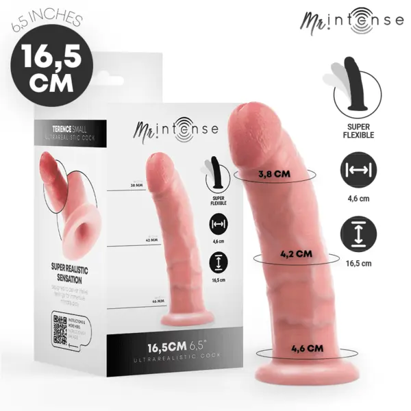 Dildo realist MR INTENSE – Terence Small, 16.5 cm, Ø 4.6 cm, cu ventuză, material TPR super soft, flexibil