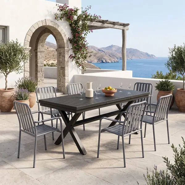 Dining set Dagyn Vista pakoworld set 7pcs anthracite aluminum 180-240x90x76cm Set dining Dagyn Vista, pakoworld, 7 piese, antracit, aluminiu, 180-240x90x76 cm.