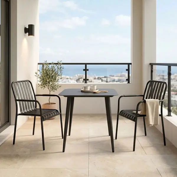 Dining set Heven Vista pakoworld set of 3 pices black aluminum 80x80x72cm Set dining Heven Vista, Pakoworld, set din 3 bucăți, aluminiu negru, 80x80x72 cm.