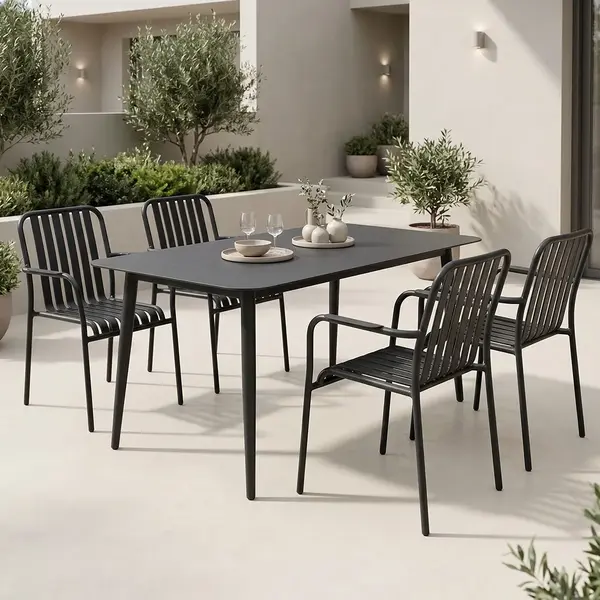 Dining set Heven Vista pakoworld set of 5 pices black aluminum 120x70x72cm Set dining Heven Vista, Pakoworld, set din 5 piese, aluminiu negru, 120x70x72 cm.
