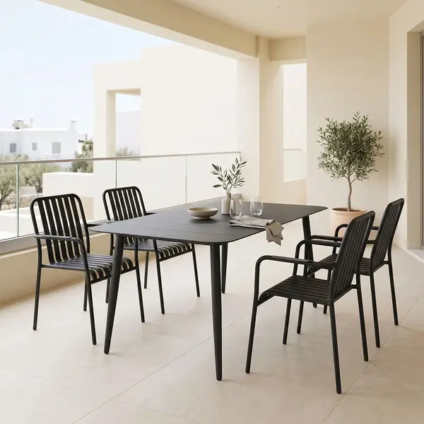 Dining set Heven Vista pakoworld set of 5 pices black aluminum 150x80x72cm Set dining Heven Vista, Pakoworld, set din 5 piese, aluminiu negru, 150x80x72 cm.