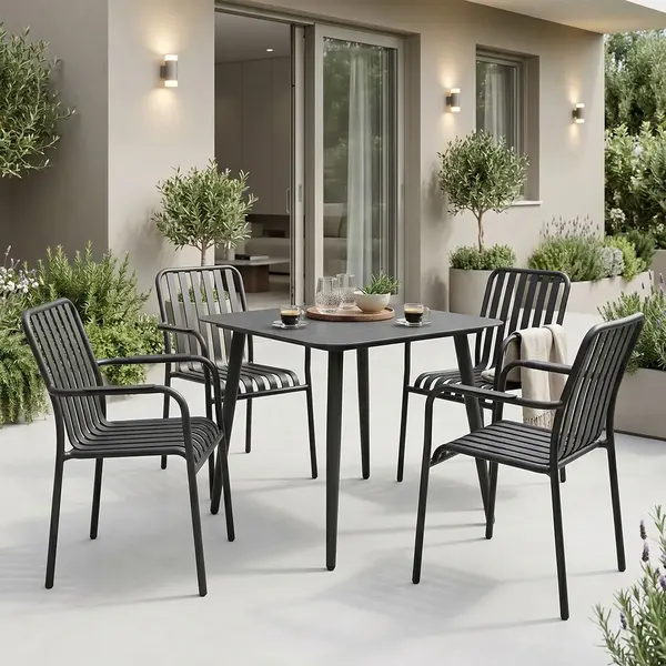 Dining set Heven Vista pakoworld set of 5 pices black aluminum 80x80x72cm Set dining Heven Vista, Pakoworld, set din 5 piese, aluminiu negru, 80x80x72 cm.