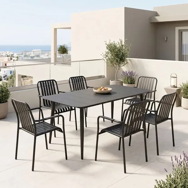 Dining set Heven Vista pakoworld set of 7 pices black aluminum 150x80x72cm Set dining Heven Vista, Pakoworld, 7 piese, aluminiu negru, 150x80x72 cm.