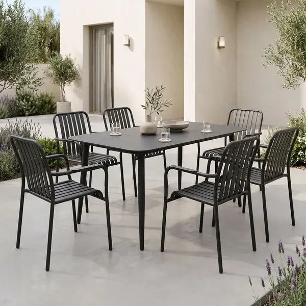 Dining set Heven Vista pakoworld set of 7 pices black aluminum 120x70x72cm Set dining Heven Vista, Pakoworld, 7 piese, aluminiu negru, 120x70x72 cm.