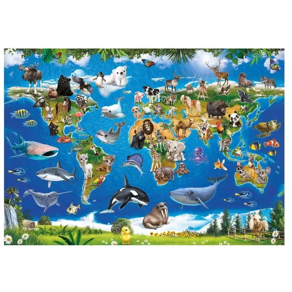 Dino Puzzle Dino Puzzle XL - Harta animalelor (100 piese), Multicolor