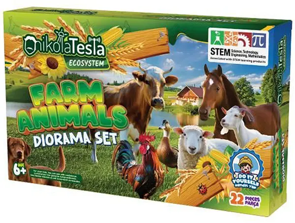 Dioramă cu nisip de joacă Nikola Tesla - Animale de fermă, 22 piese