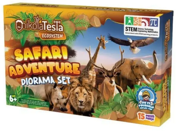 Dioramă cu nisip de joacă Nikola Tesla - Animalele savanei, 15 piese