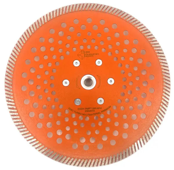 Disc diamantat pentru taiat Granit, Piatra, Beton armat, Materiale dure TURBO Laser 230mm cu prindere M14 SUPER PREMIUM - DXDY.PMPT.230.M14