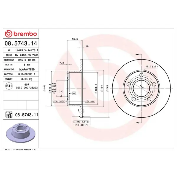 Disc frana BREMBO 08.5743.11