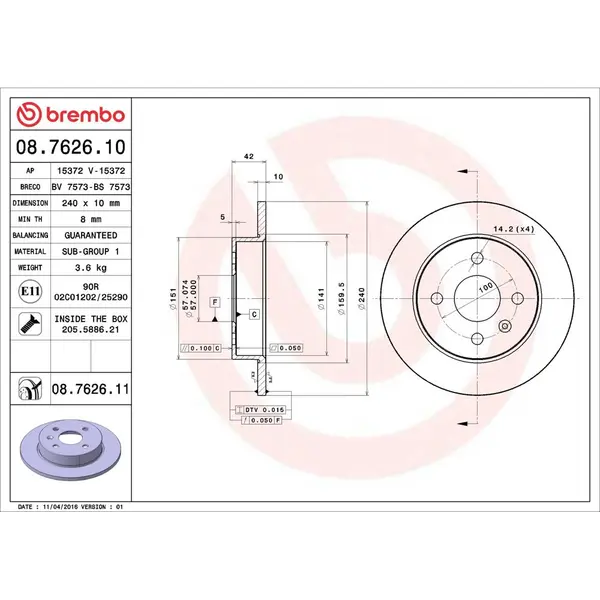 Disc frana BREMBO 08.7626.11