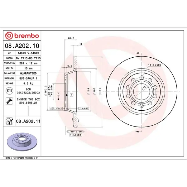 Disc frana BREMBO 08.A202.11