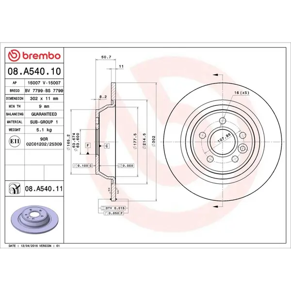 Disc frana BREMBO 08.A540.11