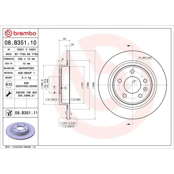 Disc frana BREMBO 08.B351.11