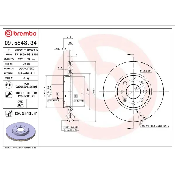 Disc frana BREMBO 09.5843.31