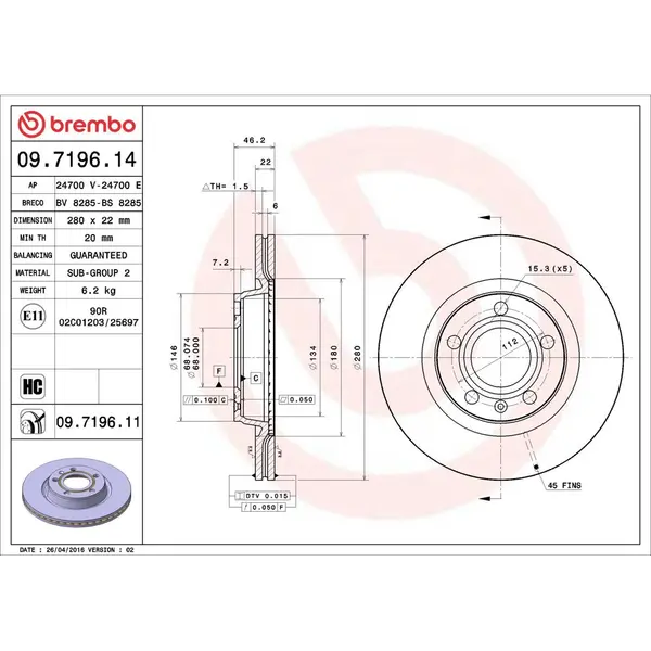 Disc frana BREMBO 09.7196.11