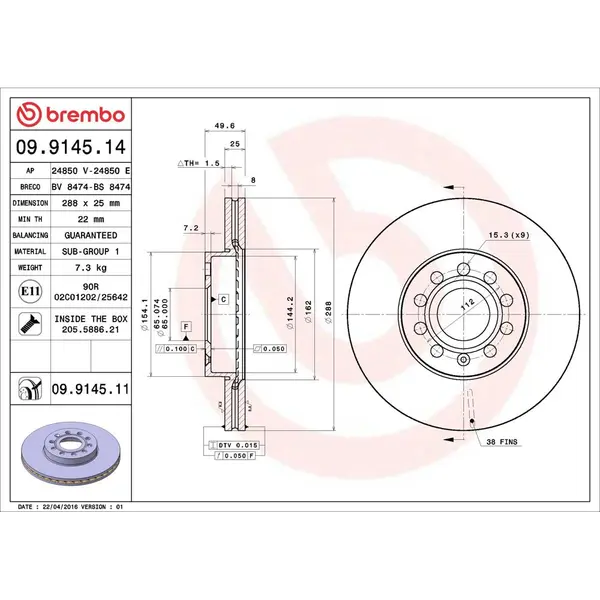Disc frana BREMBO 09.9145.11