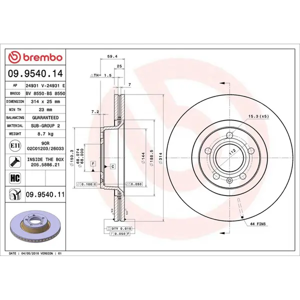 Disc frana BREMBO 09.9540.11