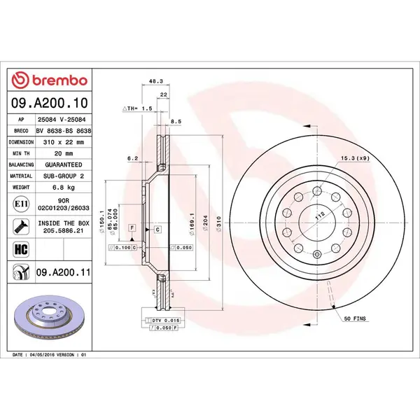 Disc frana BREMBO 09.A200.11