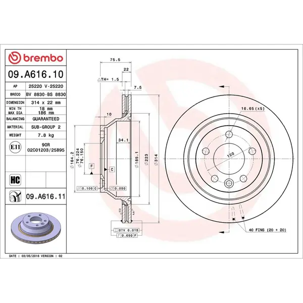 Disc frana BREMBO 09.A616.11