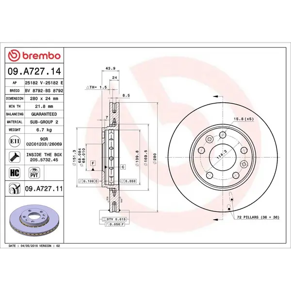 Disc frana BREMBO 09.A727.11